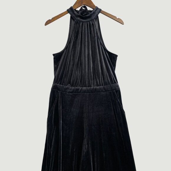 NEW A new Day Women's S Black Velvet Halter Wide Leg Jumpsuit High Neck 1655 - Picture 3 of 9